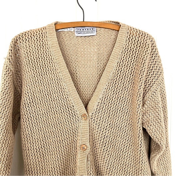 Vintage Fisherman's Sweater Hand Knit Beige Rope Net V-Neck Cardigan Wood Button - Picture 3 of 13